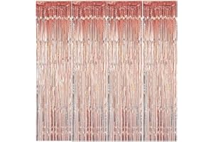 Diko 4 Stück Lametta Vorhang, Tinsel Folie Vorhang, Folienfransen Vorhang, Dekovorhang Vorhänge, Glitzer Tinsel Curtain für Weihnachtsbaum Geburtstage Festivals Party ​Bühnendekor (Gold)