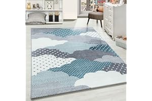 CARPETSALE24 Tappeti per bambini, colore blu, disegno delle nuvole, 25062, tappeto rettangolare, Tappeti camera dei bambini, 120 x 170 cm
