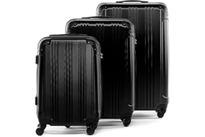FERGÉ Kofferset Hartschale 3-teilig QUÉBEC Trolley-Set - Handgepäck 55 cm, L und XL 3er Set Hartschalenkoffer Roll-Koffer 4 Rollen 100% ABS schwarz