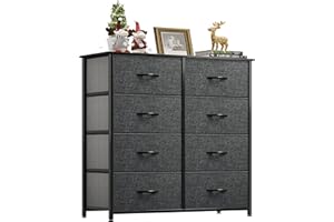 YITAHOME Cajonera de Tela, Cómoda de Tela, Unidad de Almacenamiento de Tela, con 8 cajones Extraíbles, Cómoda de para Sala de Estar, Dormitorio, habitación Infantil, Negro y Gris