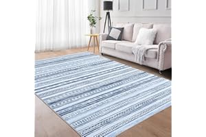 CAROMIO Dywan do salonu i sypialni, miękki, prać w pralce, boho, marokański, dom wiejski, antypoślizgowy, neutralny, do wnętrz, podłogowy, biura, niebieski