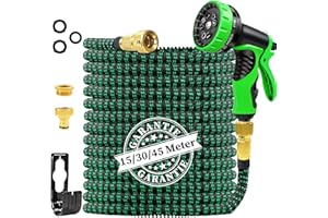 LGTLQT Flexibler Gartenschlauch-Upgrade Wasserschlauch mit 10-Funktionsdüse,Leichter und knickfreier Dehnbarer wasserschlauch,Extra starke Messingverbinder und 4-lagiger Latexkern,zum Waschen und Gießen -15M