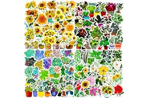 AIRNOGO Plant Flower Stickers 200 Pcs Potted Succulent Plant Sunflower Flower Sticker Pack, Waterproof Vinyl Stickers for Laptop Scrapbook Journal Skateboard Suitcase Phone Guitar Scooter Water Bottle etc