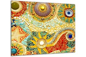 TMK ARTDEKO TMK - Copri piano cottura induzione 60x52 cm copertura per piano cottura in vetroceramica 1 pezzi universale per piastre di cottura paraspruzzi tagliere in vetro temprato come decorazione Mosaico