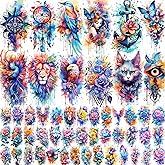 52 Watercolor Temporary Tattoos for Women Adults - Realistic 3D Floral Butterfly Phoenix Mandala Fake Tattoo Set, Waterproof 