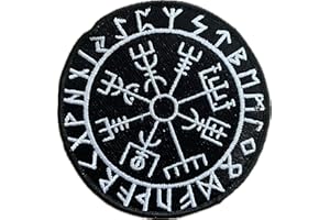 ‎HEIDENKLAMOTTEN Vegvisir im Runenkreis Aufnäher, gestickter Heidentum Patch zum aufnähen | Wikinger Kompass mit Runen
