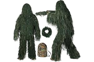 The7boX Ghillie Anzüge, Wald Ghillie Suit, 3D-Camouflage-Jagdanzug mit Camouflage-Gummibändern für CS, Dschungeljagd, Paintball, Airsoft, Tierfotografie