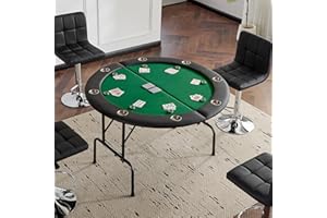 Mingone Tavolo da poker rotondo, 120 cm, pieghevole, per 8 giocatori, portabicchieri in acciaio inox, Blackjack e roulette, braccioli imbottiti verdi
