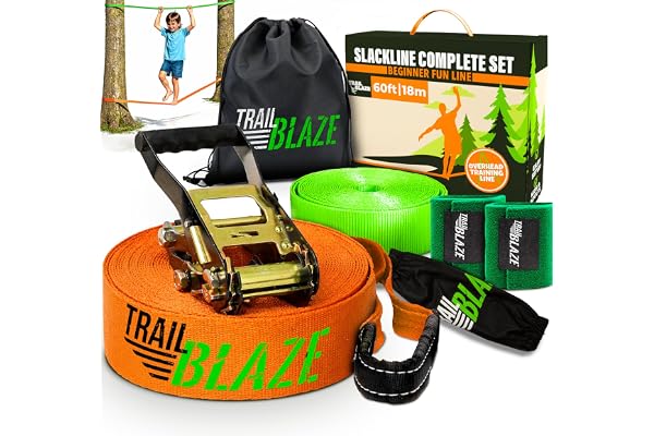 Slackline nybörjare komplett kit - inlärningsrem trädskydd bärväska - senaste ergonomiska spärr- och handtagstekniken - perfekt utomhusaktivitet