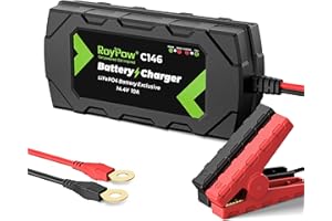 RoyPow LiFePO4 Battery Charger 14.4V 10A Automatic Trickle Battery Charger Maintainer for 12V LiFePO4 Lithium Battery with Alligator Clamp and Ring Terminal