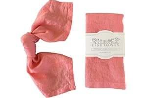 Eight Owls Linen Napkins – 100% Pure Stonewashed Linen Cloth Napkins – Mitered Corners - Size 45 cm x 45 cm – Set of 4 (Sunset Pink)