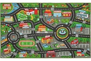 AIYAPLAY Lekmatta för barn 160 x 100 cm halkfri i stadstrafiktema | Barnmatta, interaktiv gatumatta, tvättbar, lekmatta, bilmatta, för barnrum och lekrum