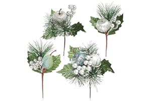 ‎COM-FOUR com-four® 4X Deko-Gesteck, dekorative Zweige als tolle Weihnachtsdekoration, schöner Raumschmuck, verschönert Geschenke auch für Kränze und Blumenarrangements DIY (grün - klein - mit Äpfeln)