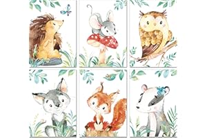 LALELU-Prints Bilder Kinderzimmer Poster Babyzimmer Deko Mädchen Jungen Kinderbilder Set Kinderzimmerbilder (Waldtiere B 6er Set)