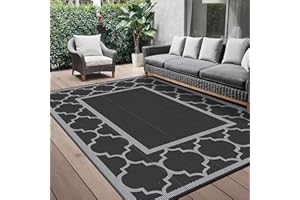 GENIMO Outdoor Teppich Wetterfest 180 x 275 cm, Balkonteppich Wasserfest für Terrasse, Gartenteppich Beidseitig Kunststoff, Aussenteppich in 5 Größen, Schwarz & Grau Morocco Spalier