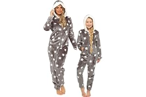 Slumber Hut® Fleece Onesie Star Heart Animal Girls and Womens - Luxury Hooded Novelty Kids & Adults All in One Pyjamas - Mother & Daughter Matching Sizes