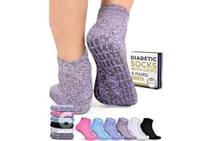 Pembrook 6 Pairs Diabetic Ankle Socks for Men & Women with Grips - 12 Colors Neuropathy Socks for Men | Non Slip Edema Socks