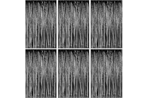 FLETORIN 6 Piezas Cortinas Cumpleaños, Cortina Decoracion Negro, Cortina Metálicas Foil Fringe Decor, Fondo Decoracion Fiesta, Cortinas Metálica Para Decoración Pared Boda Halloween Cumpleaños Fiestas