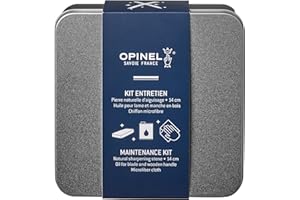 Opinel - Kit de Mantenimiento para Cuchillos - 1 Caja de Almacenamiento, 1 Piedra de Afilado Grande, 1 Botella de Aceite, 1 Paño de Microfibra de 20 x 20 cm - Garantía de por Vida