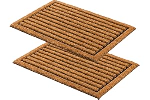 Carpido Wycieraczka kokosowa w paski – czystość, 40 x 60 cm, zestaw 2 szt., wycieraczka wewnętrzna – antybakteryjna mata wejściowa – mata kokosowa z gumą – ręcznie wykonana