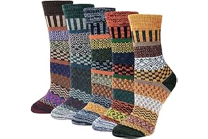 JUSTAY COMF Justay 5 Paar Wollsocken Wintersocken Damen Merino Socken Thermosocken Stricksocken Winter Dicke Damensocken Atmungsaktive Weiche Socken（36-42 Gelb, Orange, Grau, Grün, Braun）