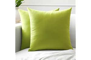 ENCASA XO Encasa Set di 2 federe per cuscini in cotone I 18x18 in (45x45 cm) - Lime Green I Senza inserto I Tinta unita Square Federe I Lavabili in lavatrice | Solo per uso interno