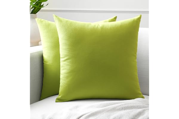 Encasa Homes kuddfodral 2 st set (60 x 60 cm) – limegrön – enfärgad bomullskanvas, dekorativ stor fyrkantig färgglad tvättbar