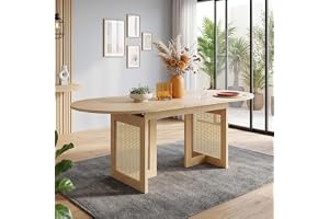 HIYYIH Utdragbart matbord ovalt 90T x 120/160B x 75H cm, ekfärg | Utdragbart matbord, för 6–8 personer, matbord med rundade hörn, förtjockad bordsskiva, bordsben av rotting