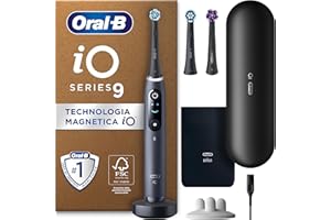 Oral-B Spazzolino Elettrico Ricaricabile iO 9 Nero, 3 Testine Oral B Di Ricambio, Spazzolino Elettrico, Custodia Da Viaggio con caricatore, Pulizia Denti Efficace