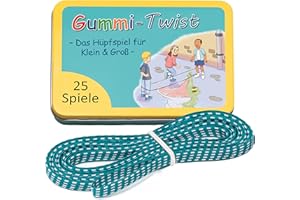 GLÜCKSWOLKE Gummitwist + Buch mit 25 Spiele - Indoor & Outdoor Spielzeug für Kinder ab 6, 7, 8, 9, 10 Jahre I Gummi Twist - Kinderspiele für Einschulung in Schultüte I Geschenke für Mädchen & Junge