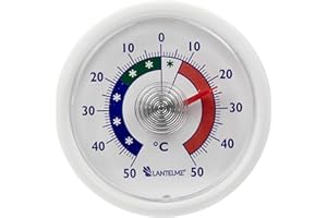 ‎LANTELME Lantelme Kühlschrankthermometer Selbstklebend Temperaturanzeige + - 50°C | Deutsche Herstellung | Analog Thermometer zur Lebensmittelkontrolle in Kühlschrank Gefrierschrank Kühltheke