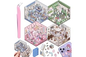 DRAUPNIR 4 Juegos DIY 3D Pegatinas Casa, DIY Sticker Scene Divertidas, Cafetería, Supermercado, Restaurante, Pegatinas 3D Escenas Lindo Cartoon Kit con 1 Pinzas