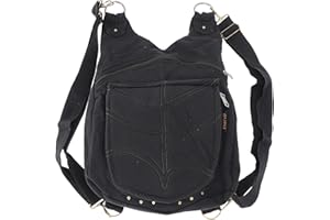 GURU SHOP Ethno Rucksack/Ethno Schultertasche, Herren/Damen, Schwarz, Baumwolle, Size:One Size, 30x30x13 cm, Alternative Umhängetasche, Handtasche aus Stoff