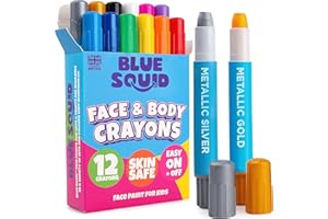 Crayons de Peinture Visage pour Enfants Blue Squid - Kit 12 Couleurs Vives, Mines Extensibles, Sûr, Peau Sensible - Maquillage Corporel Fête d’Anniversaire, Théâtre, École, Festival (Lot de 2)