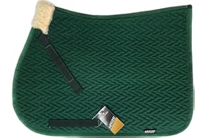 HORSES Tapis de Selle d'équitation, Monte Anglaise, Idéal pour le Saut d’Obstacles, Fermeture Velcro, Matelassage, Insert en Fourrure, Équipement, (Cob, vert)