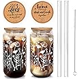 ANOTION Wildflower Glass Cups With Lids and Straws, Iced Coffee Cup Beer Can Shaped Glass 20 Oz Glass Coffee Cups Reusable Drinking Glasses Tumbler Gift for Women Sister Mom
