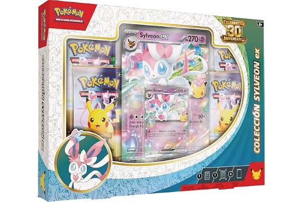 Pokémon: Colección Sylveon ex de Celebración 30.º Aniversario de JCC Pokémon (1 Carta holográfica de promoción, 1 Carta holográfica de Gran tamaño y 4 Sobres de Mejora)