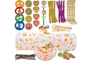 LECHONG 42-in-1 Box Natural Rabbit Toys with Cute Rabbit Tunnel Set, Various Chew Toys Boredom Breakers Collapsible Tunnel Hideout for Rabbits, Hamster, Guinea Pig Small Animals Teething Activity