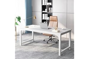 Tribesigns Biurko, stolik pod komputer, stół biurowy, stół roboczy, stół do jadalni w kolorze czarnym, do biura domowego, biurka, stołu konferencyjnego (białe, 180 x 80 x 75 cm)