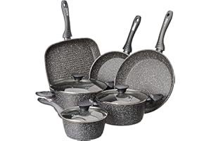 Tognana Mythos, Batteria di pentole e padelle, Set con 3 casseruole, 2 padelle, 1 grill, 3 coperchi, 9 Pezzi, Alluminio, Grigio