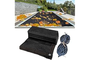 GOJLEX Cubierta de alberca de red de hojas de 14 x 30 pies con cuerda, cubiertas rectangulares de red de piscina para piscinas enterradas, cubierta de malla rectangular con borde de refuerzo, cortable