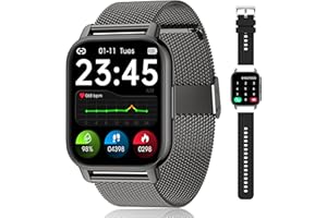 Popglory Smart Watch for Women Men Answer/Make Calls, 1.85" Smartwatch 44mm 2 Straps & Split Screen, 100+ Sports Fitness Watch with Blood Pressure/Oxygen/Heart Rate Monitor for iOS and Android