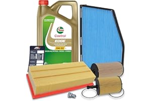 ERKIC BESTPRICE Inspektionspaket Filterset mit 1x Ölfilter, 1x Innenraumfilter (Aktivkohle), 1x Luftfilter, 1x Ölablassschraube, 1x Kraftstofffilter, 1x Motoröl 5W-30 LL 5 l, 1x Ölwechselanhänger,