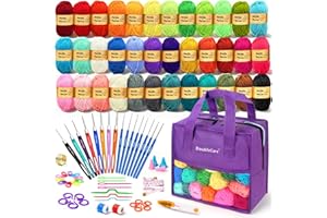 DoubleCare Set di uncinetto per principianti da 90 pezzi, 1439 metri di filato in 36 colori, set di accessori per uncinetto da 54 pezzi incluso uncinetti ergonomici per DIY Amigurumi, sciarpe, idea