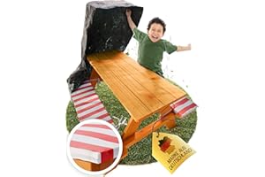 ‎FRIEDO PRODUCTS FRIEDO - Kindersitzgruppe inkl. Polsterauflage und Abdeckung- Geprüfte Kinder Gartenmöbel - Sitzgruppe Kinder Outdoor perfekt für den Garten oder als Picknicktisch - Kindersitzgarnitur aus Holz