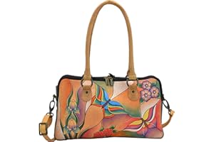 Anna by Anuschka Women's, Handpainted Leather Large Multi Comparment Satchel, Butterfly Glass Painting None US