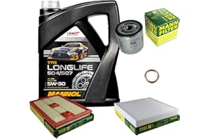 EISENFELS Filter Set Inspektionspaket erstellt mit 5 L Motoröl MANNOL Longlife 504/507 5W-30, MANN-FILTER Ölfilter, Luftfilter, Innenraumfilter, Dichtring
