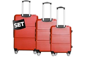 DS-Lux Hochwertigen Reisekoffer Koffer Hartschalen-Koffer Trolley Rollkoffer Handgepäck ABS-Kunststoff mit TSA-Schloss, 4 Spinner Rollen, (S-M-L-Set), Farbe: Rot, Größe: Set