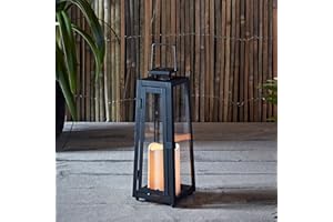 Lights4fun 30cm Outdoor Garden Solar Powered Black Metal Decorative Candle Lantern IP44 Waterproof