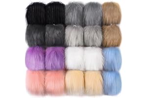 SIQUK 20 Piezas Pompón de Pelo Artificial Pompones para Gorros, Pompones de Piel Sintética con Lazo Elástico Faux Piel Pompones para Bolsos Sombreros Llaveros Bufandas Guantes